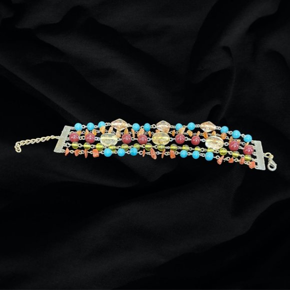 BRACELET -- Five Strand Chain and Bead Bracelet in Southwestern Tones - Picture 3 of 4